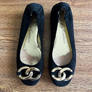 Juicy Couture Black Flats with Gold Chain Detail